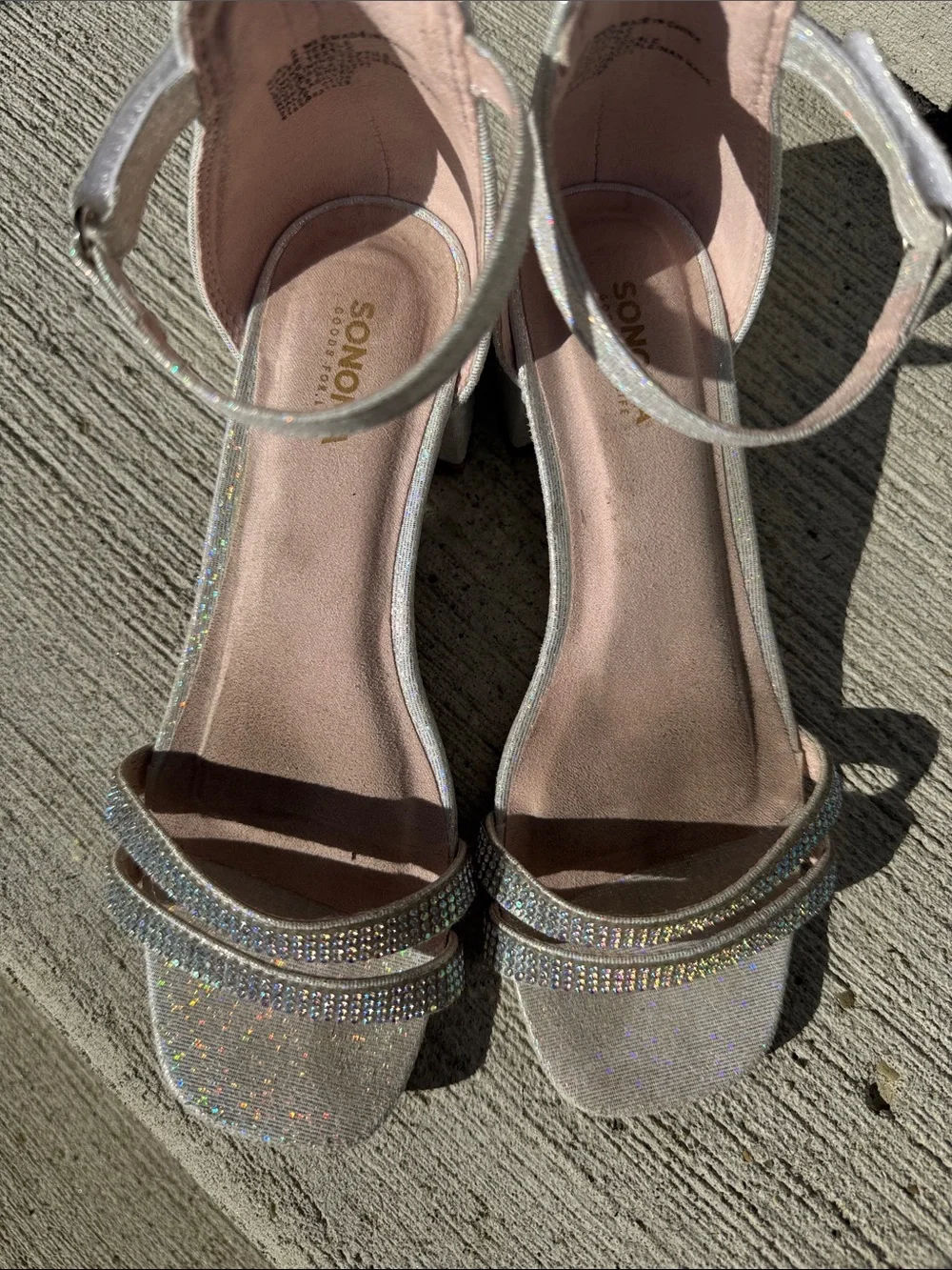 Sonoma Iridescent Silver Rhinestone Block Heel Sandals